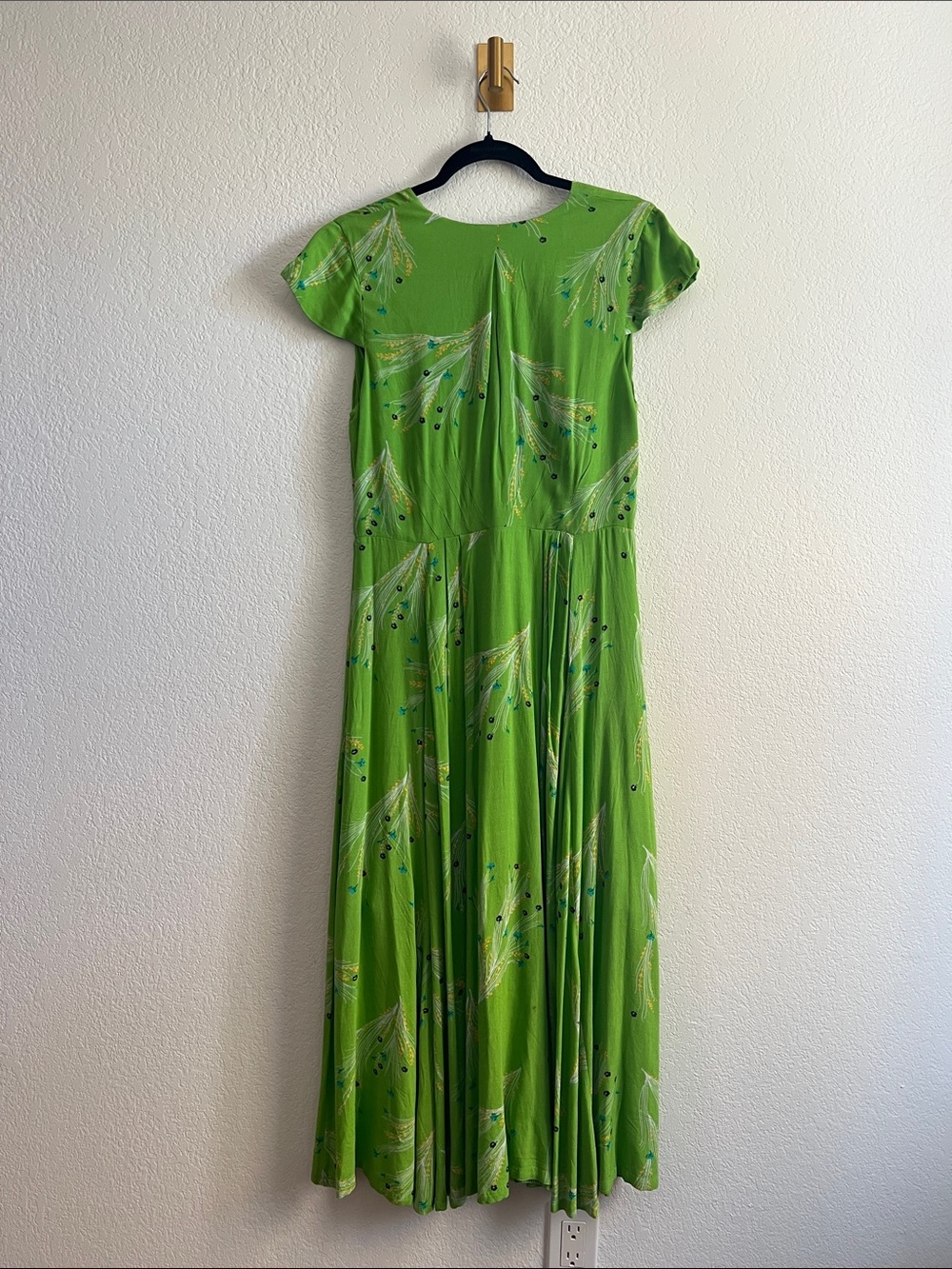 Free People Lime Green V-Neck Maxi Dress with Feather Print - Picture 2 of 2